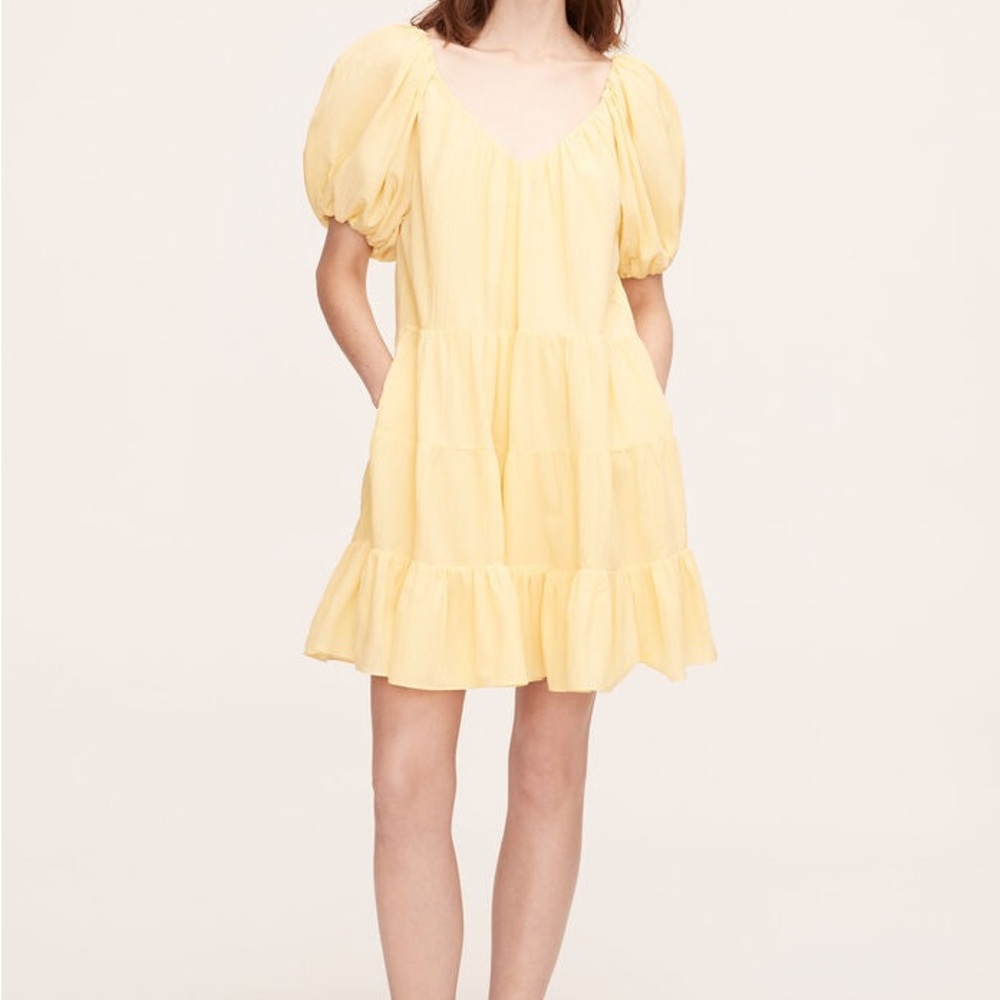 Rebecca Taylor Textured Tiered Dress Chamomile Color, Puff Sleeve, MSRP $345